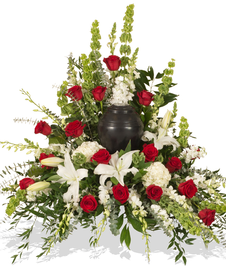 Red and White Tradition urn wreath delivered in Baton Rouge, LA. 