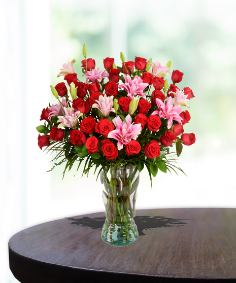 Super 3 Dozen Medium Roses & Pink Lilies