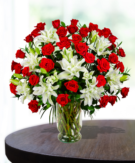 Super 3 Dozen Premium Roses & White Lilies