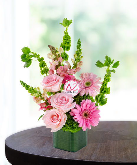 Delta Zeta Rush Week Modern Pink Rose Cube Arrangement Baton Rouge LA