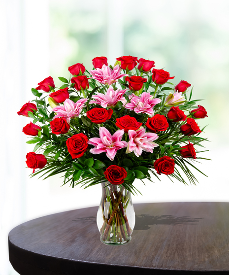 Super 2 Dozen Premium Roses & Pink Lilies